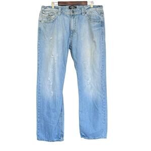 X Ray Jeans Mens Size 38x32 Blue Distressed Flap Pocket Heavy Stitch Y2K